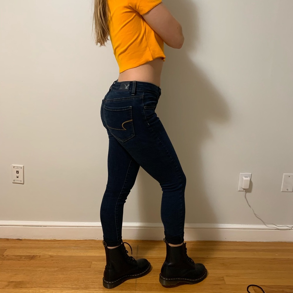 american eagle dark wash skinny jeans